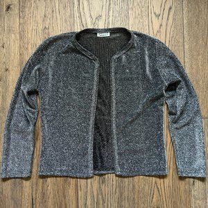 Vintage 90s Silver Disco Shimmery Silver Cardigan S M Small Sheen Metallic